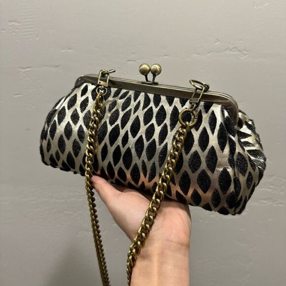 Handmade Real Hair-on Calfskin Embossed Vintage Kisslock Clutch/Crossbody - Picture 8 of 15